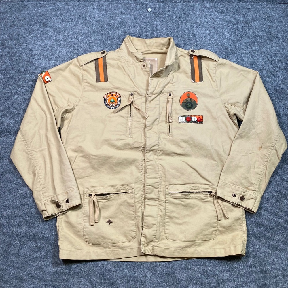 LRG Lifted Research Group Mens 2X Tan Khaki Cotton Field Jacket Patches 007